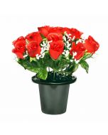 Artificial Red Rose Grave pot