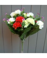 Artificial 41cm Red, Green & Ivory Chrysanthemum Bush