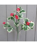 Artificial Variegated  Holly Bush with Red Berries