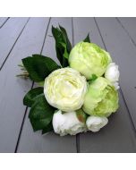 Artificial 31cm Ivory and Green Peony Bunch