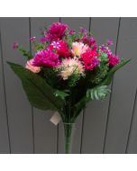 Artificial 41cm Light Pink, Cerise and Purple Chrysanthemum Bush