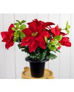 Artificial Poinsettia and Mistletoe Weighted Grave Pot