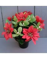 Artificial 24cm Poinsettia and Mistletoe Weighted Grave Pot