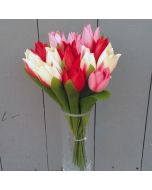 Artificial 24cm Red and Cream Tulips