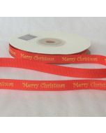 Full 25m Roll of 10mm "Merry Christmas" Red Ribbon