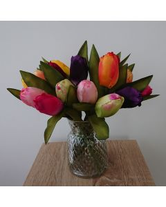 Artificial 29cm Mixed Tulips in A Glass Vase