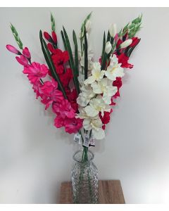 6 x Artificial Gladioli Flowers-Red / Ivory / Pink