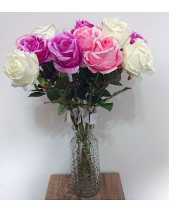12 x Artificial Pink and Ivory Roses