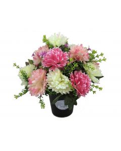 Artificial Pink and Cream Chrysanthemum Grave Pot