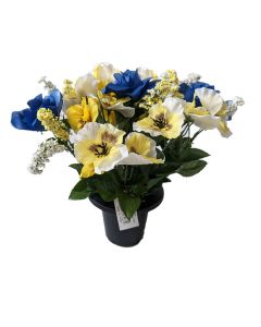 Artificial Pansy and Rose Grave Pot