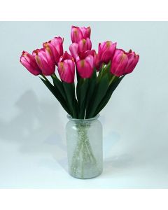 14 x Artificial Tulips with Frosted Vase