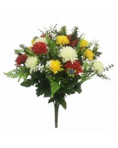 Artificial 46cm Yellow, Red & Ivory Chrysanthemum Bush