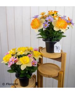 Artificial Daffodil and Daisy Grave Pot