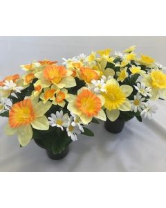 Artificial Daffodil and Daisy Grave Pot-Orange