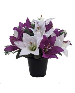 Artificial Ivory and Purple Tiger Lily Grave Pot