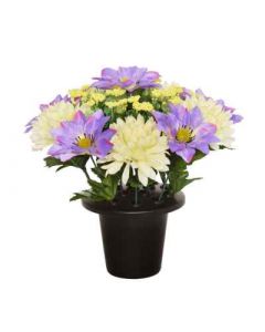 Artificial Clematis, Chrysanthemum and Achillea Grave Pots