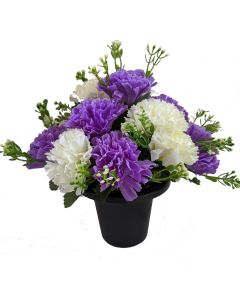 Artificial Lilac and Ivory Grave Pot