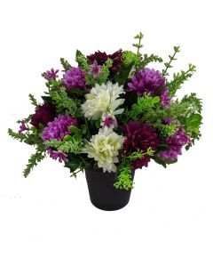 Artificial Ivory, Lilac and Purple Chrysanthemum Grave Pot