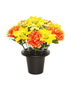 Artificial Clematis, Chrysanthemum and Achillea Grave Pots-Orange