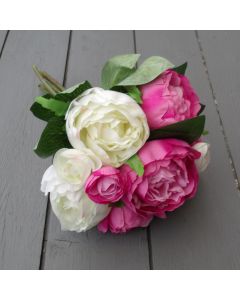 Artificial 31cm Pink and Ivory Peony Bunch