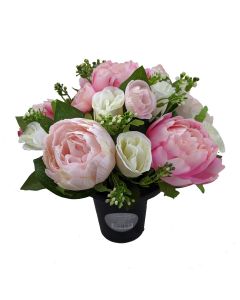 Artificial Ivory Rose and Pink Peony Grave Pot