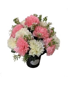 Artificial Pink and Ivory Carnation Grave Pot
