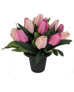 Artificial Pink Tulip Grave Pot