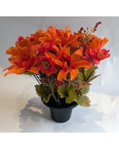 Artificial Poppy and Gerbera Autumn Grave Pot