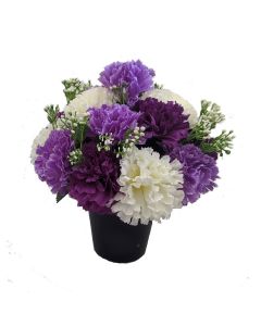 Artificial Purple, Lilac and Ivory Carnation Grave Pot