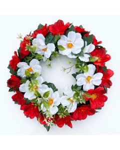 Artificial Red and White Poppy Wreath