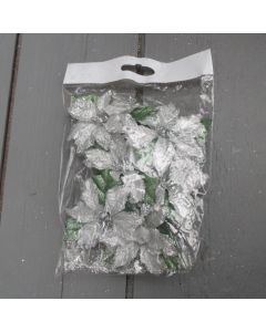 Artificial Silver Poinsettia Picks - Pack of 6