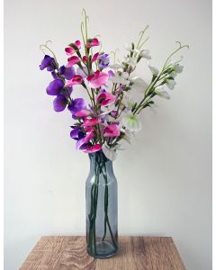 6 x Artificial Sweetpea Flowers with Vase