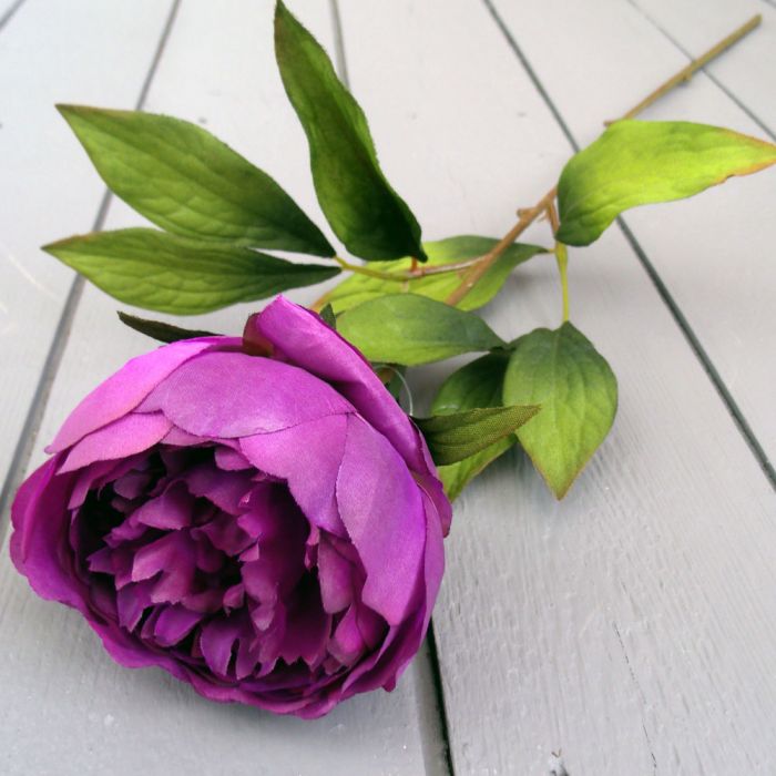 Artificial 59cm Single Purple Peony Flower Stem - Permabloom