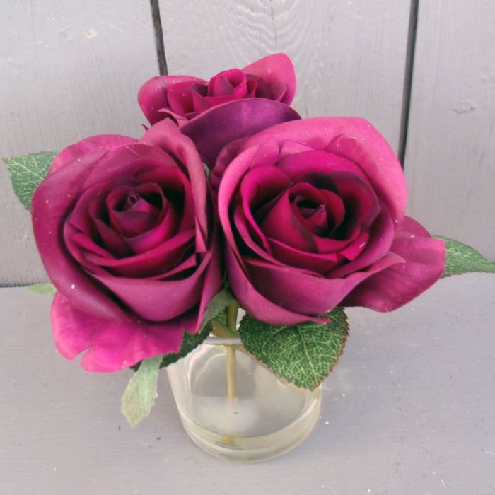 Artificial Purple Roses in Vase Permabloom