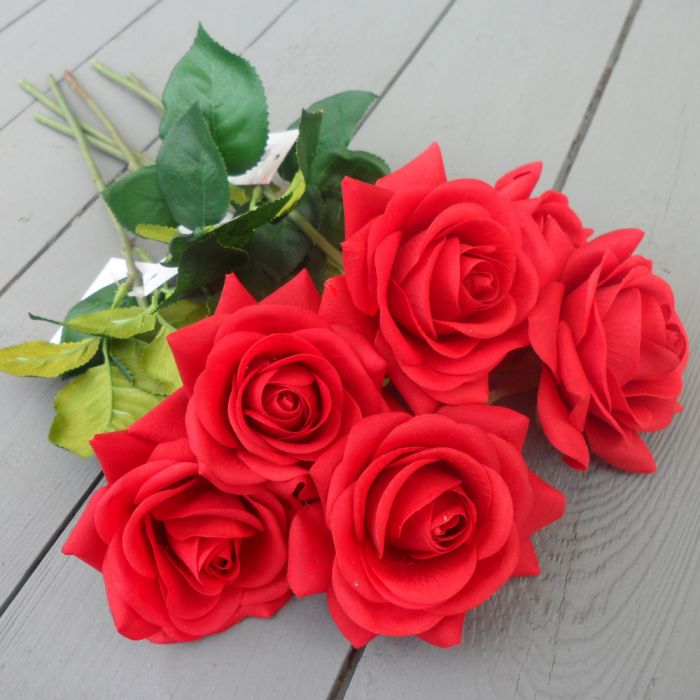 Artificial Real Touch Red Roses Bunch Permabloom